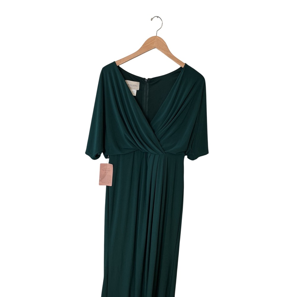 BHLDN Emerald Green V-Neck Draped Maxi Dress Bridesmaid Formal Gown Womens 10 - Picture 4 of 10